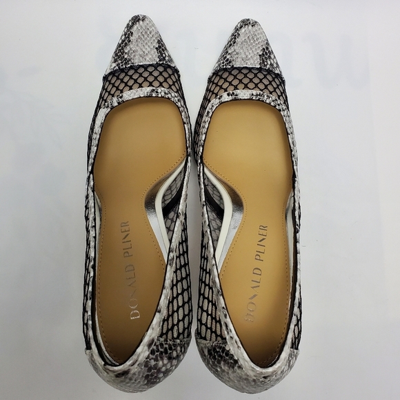 Donald J Pliner Perie M3 Mesh Black Silver Snakeskin Pointed Toe Heels Pump Shoe - Picture 4 of 12